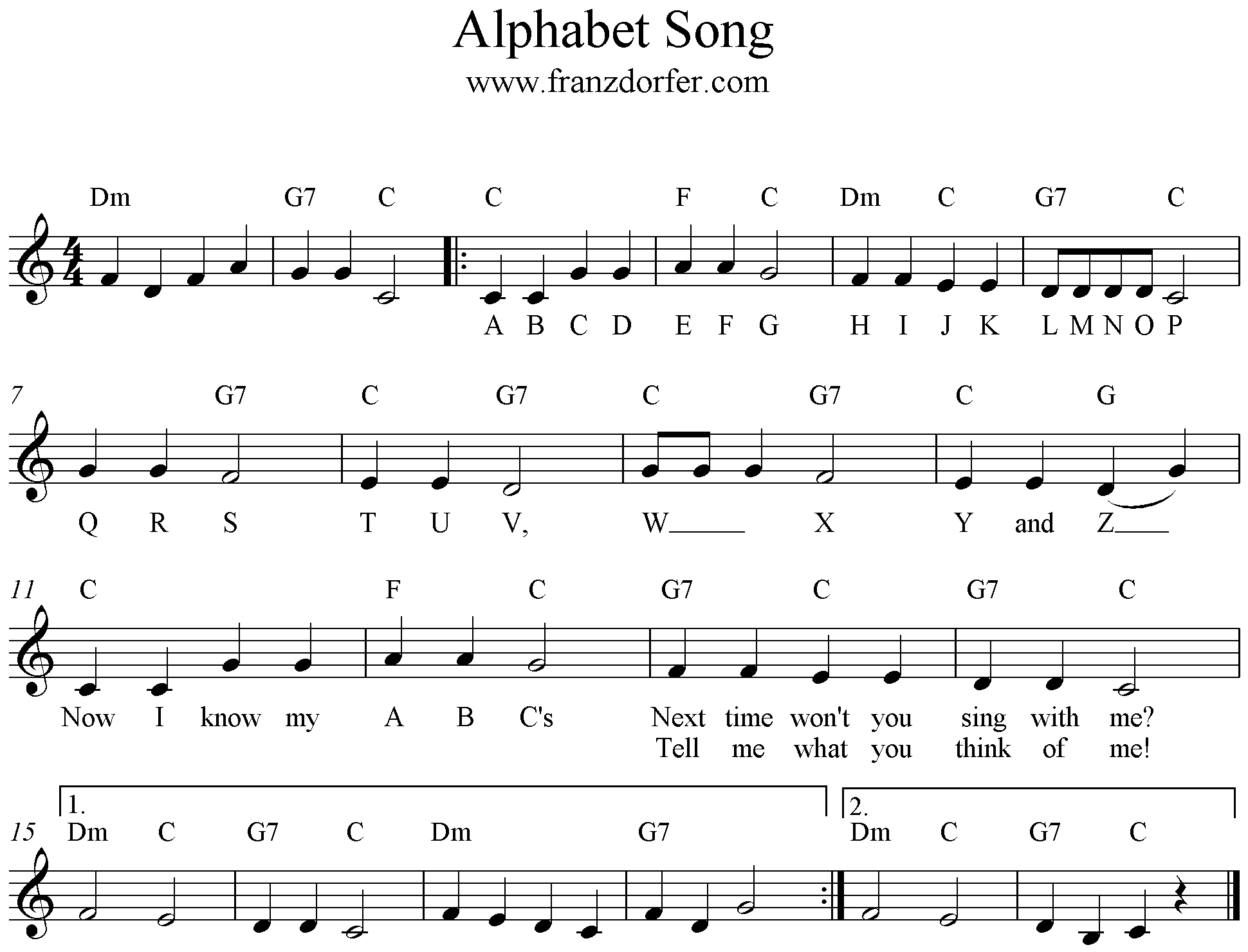 Noten A, B C-Song, Alphabet Song